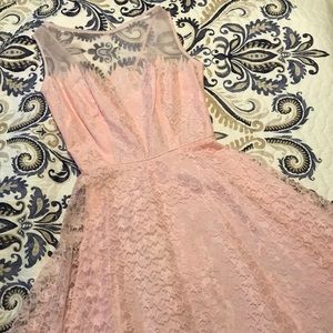 Vintage Formal Dress w/ Illusion Neckline - Pink